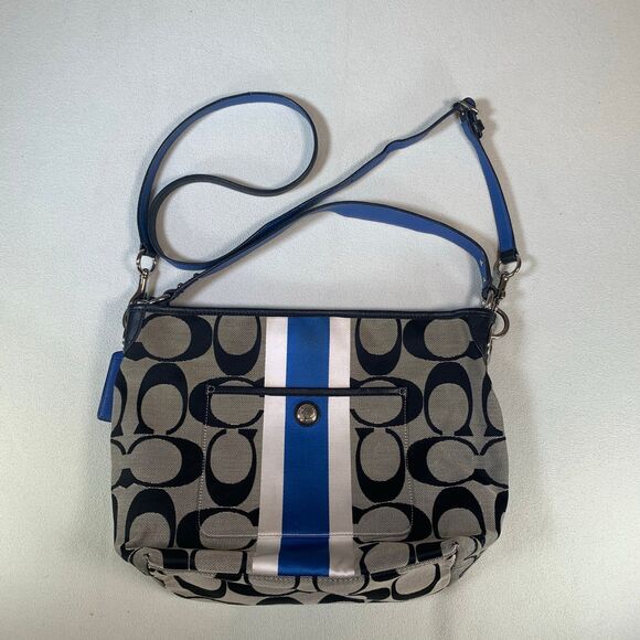 Coach Jacquard Black Blue Hamptons Weekend Satchel Purse C1282-10055 shoulder - Picture 1 of 11